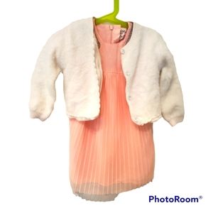 Carrement Beau 18-24M Blush Pink Dress and White Wool Blend Jacket SET baby